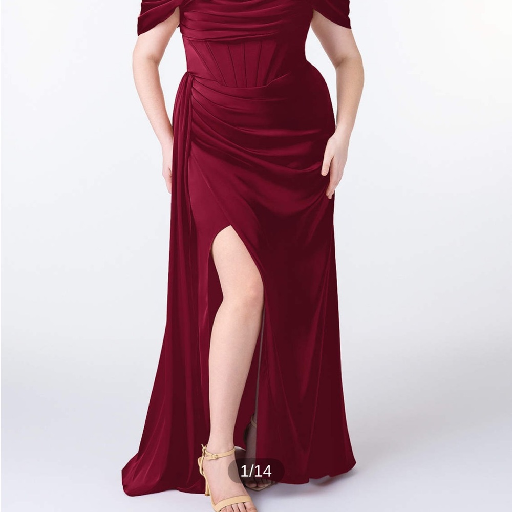 Azazie Burgundy Off-Shoulder Maxi Dress
